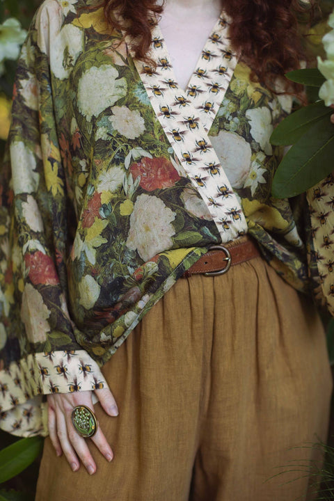 Bamboo Cropped Kimono - I Dream in Flowers with Bees