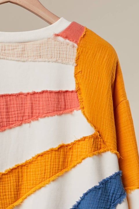 Sweatshirt (Crew) - Mixed Fabric Sun Patchwork Ivory