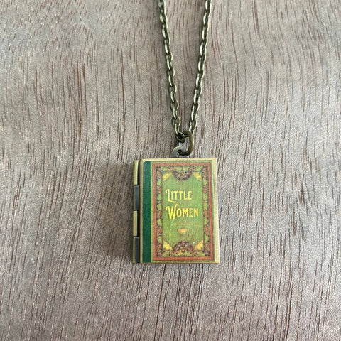 Necklace - Book Locket: Little Women Green Filagree Bronze