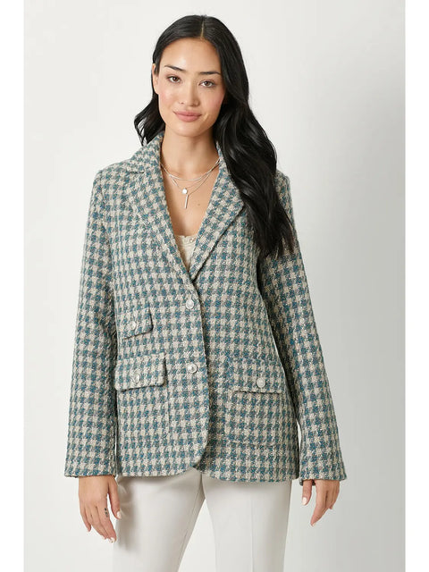 Coat - Houndstooth Double Breasted Blue Mix