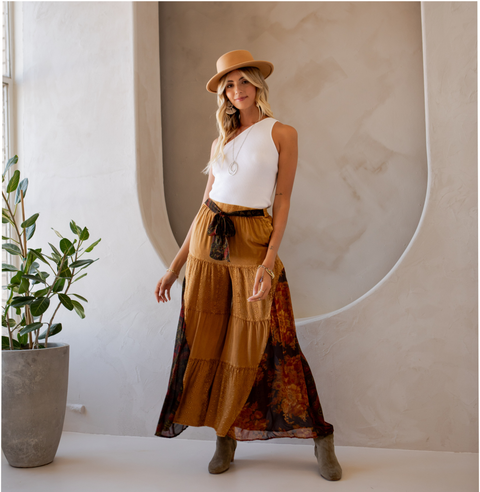 Pants - Rustic Bohemian Side Paneled Patchwork Camel