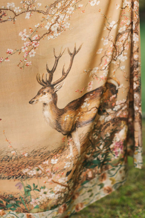 Long Maxi Slip Dress - Fable Bohéme w/ Blossoms, Deer & Moon