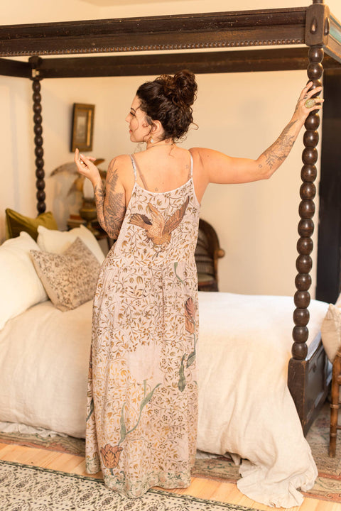 Bohéme Long Maxi Slip Dress - Folklore w/ Bird of Peace Art