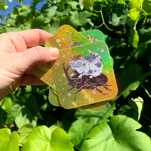 Sticker - Cowboy Cat Prawn Glitter
