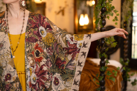 Duster Kimono - Golden Hour Goddess with Floral Print