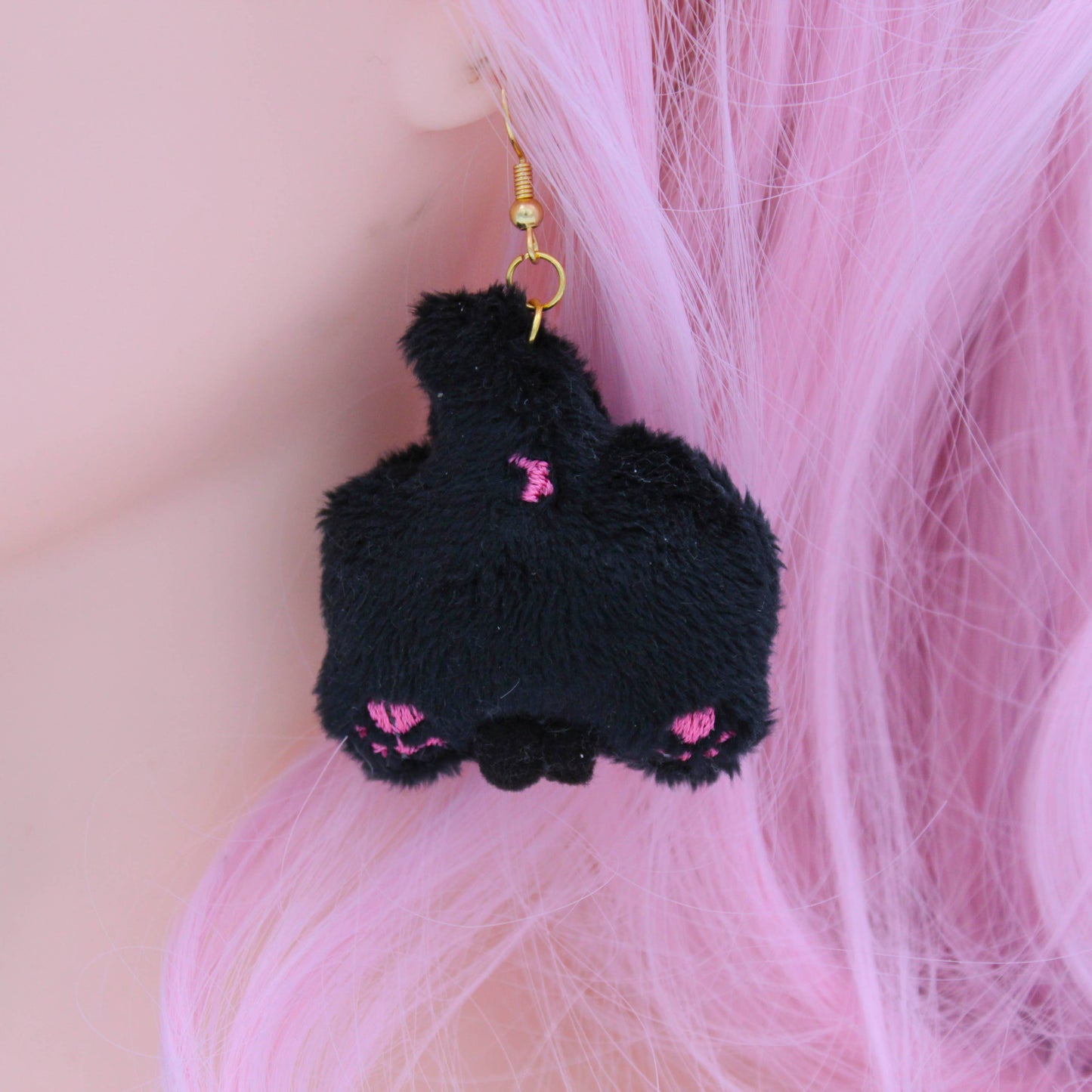 Earrings - Kawaii Plush Black Cat Butt