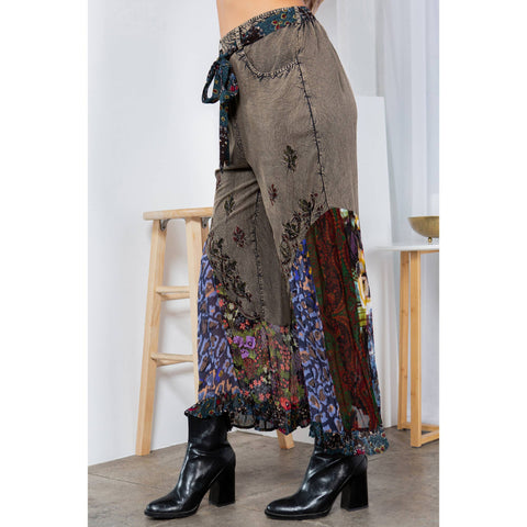 Boho Overdyed Rayon Bellbottom Pants - Gravel (Plus Size)