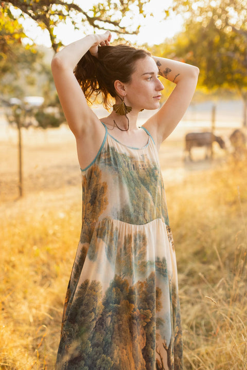 Bohéme Printed Long Maxi Slip Dress - Awakening with Landscape