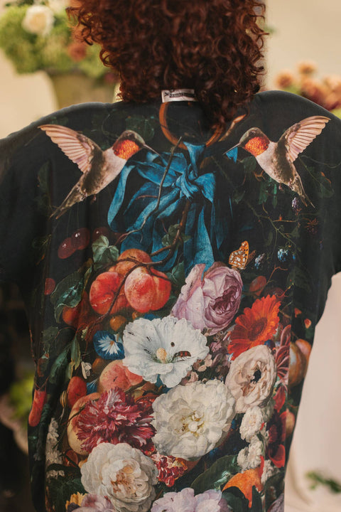 Opera Duster Kimono Robe - Flight of Fancy Hummingbird