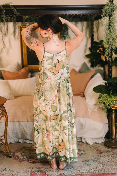 Bohéme Long Maxi Slip Dress - Fleur De Soleil with Florals