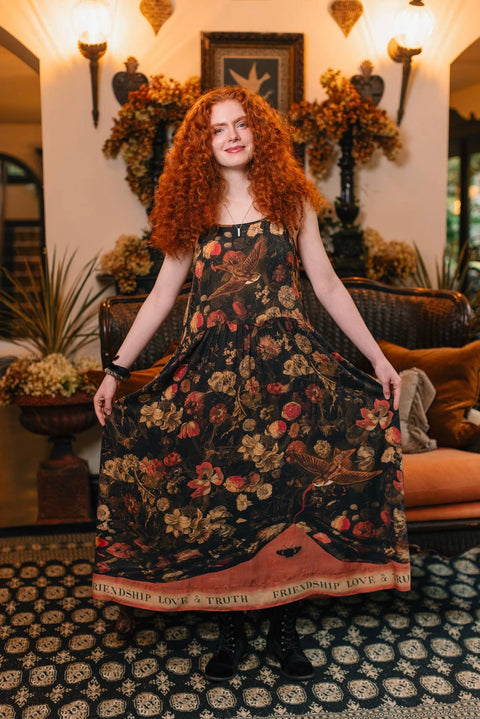 Bohéme Long Maxi Slip Dress - Heart of Gold with Sacred Heart