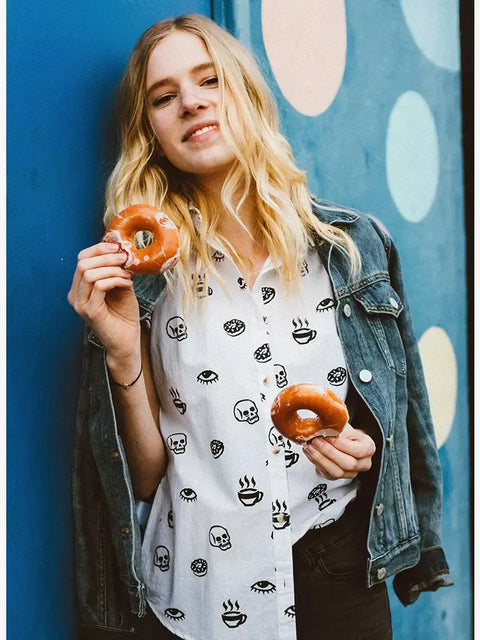 Casual Button Down Shirt - Morning Glory Coffee (Women's)