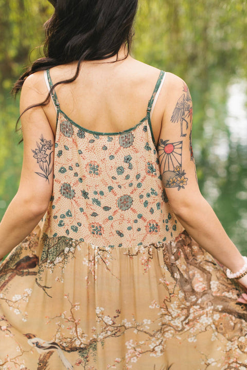Long Maxi Slip Dress - Fable Bohéme w/ Blossoms, Deer & Moon