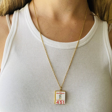 Necklace - Book Locket Fahrenheit 451 : Brass