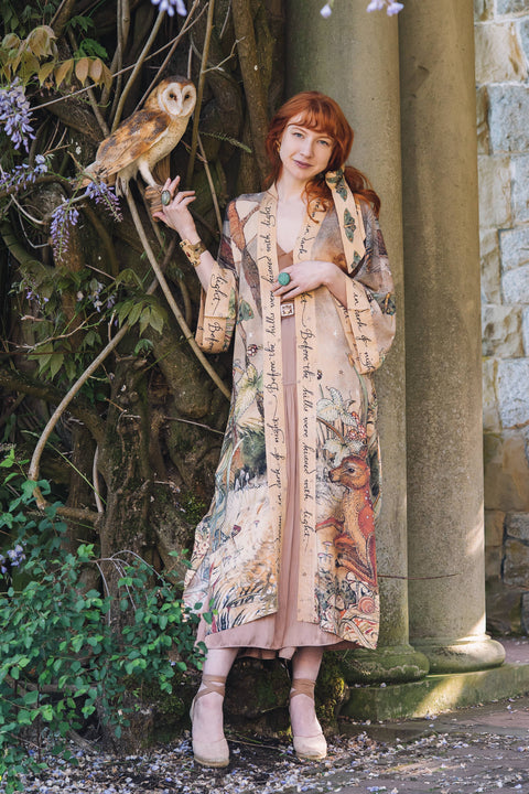 Opera Duster Kimono Robe - Lovelight with Woodland Deer & Swallow