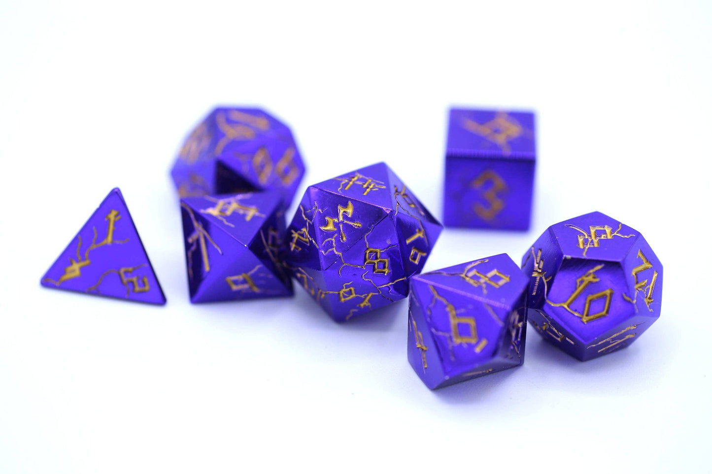 Metal Barbarian Dice Set - Purple Chrome With Gold