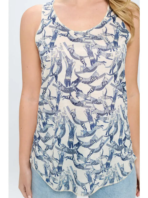 Tank Top - Cat Flying Print