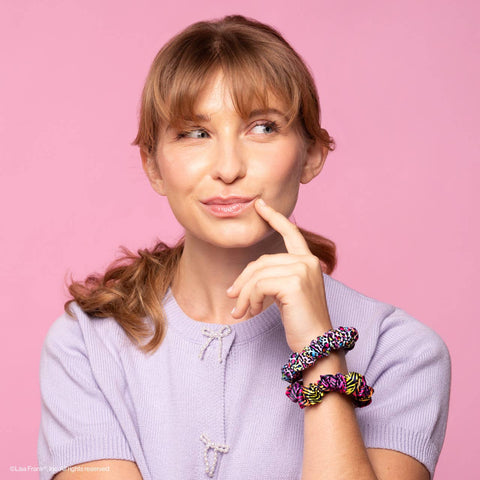 Ruched Satin Scrunchies - Lisa Frank x Kitsch  Rainbow Leopard