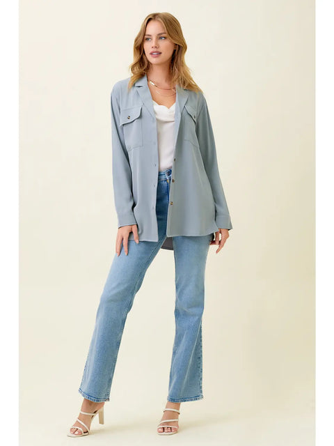 Top - Classic Button Down Blue Grey