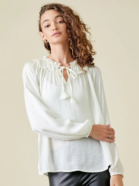 Top - Ruffled Satin Blouse Cream