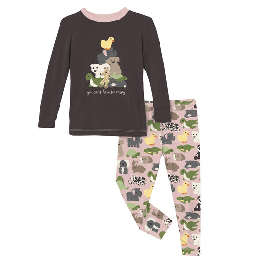 2 Piece Pajama Set (Long Sleeve) - Baby Rose Too Many Stuffies with Graphic Top