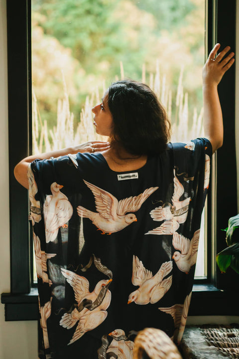 Starduster Bamboo Bohemian Kimono - Midnight Doves