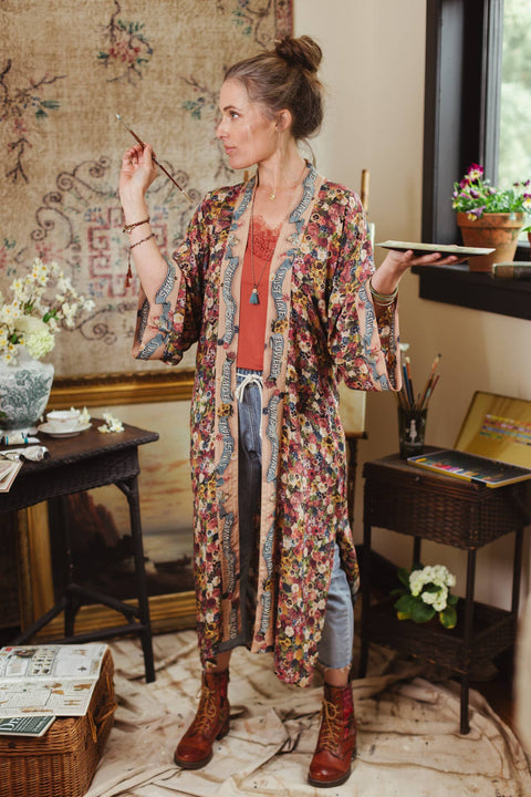 Opera Duster Kimono Robe - Art of Life w/Flower Palette