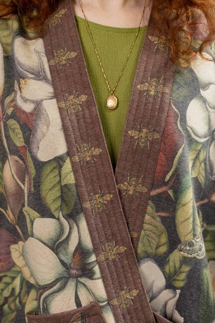 Fleece Cottage Cardigan Jacket - Fleur De Lune with Floral Print