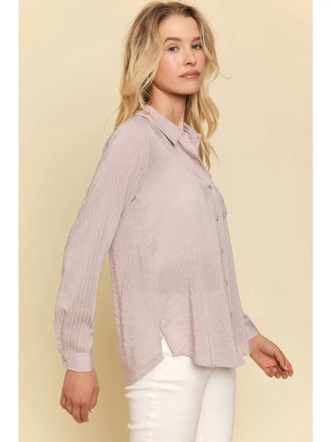 Shirt - Textured Button Down Dusty Lavender