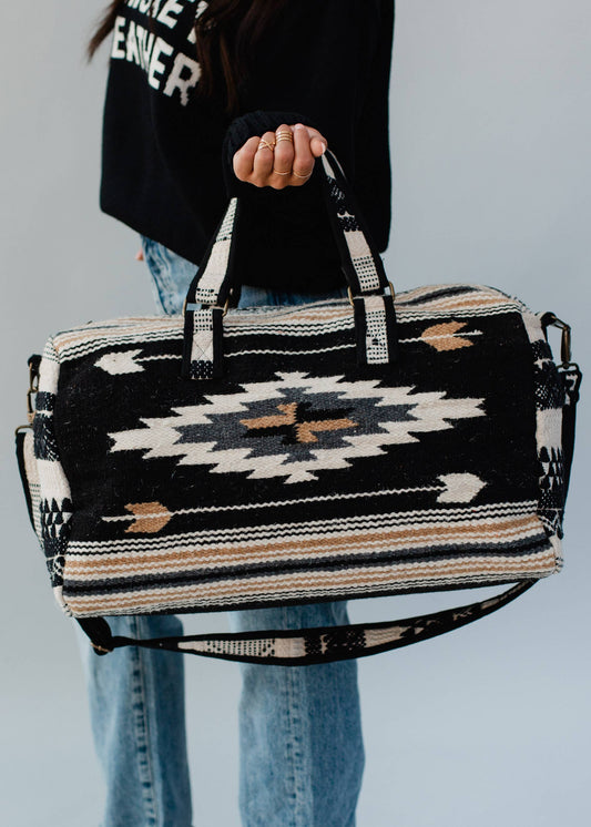 Duffel Bag - Black, Gray, Brown & Cream Aztec