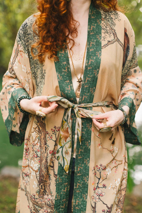 Duster Kimono Robe - Fable Opera with Deer Moon & Blossom
