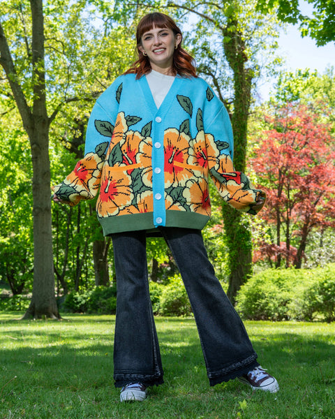 Cardigan - Orange Hibiscus