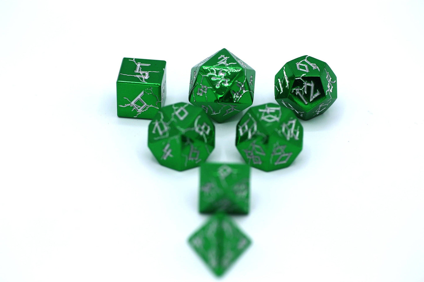 Barbarian Dice Set - Green Chrome with Silver