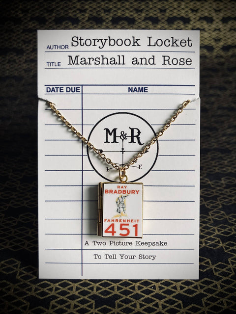 Necklace - Book Locket Fahrenheit 451 : Brass