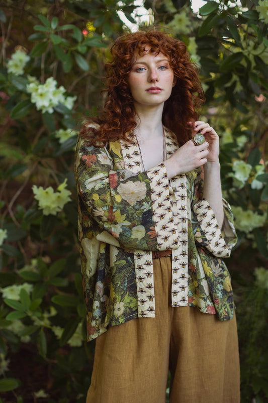 Bamboo Cropped Kimono - I Dream in Flowers with Bees