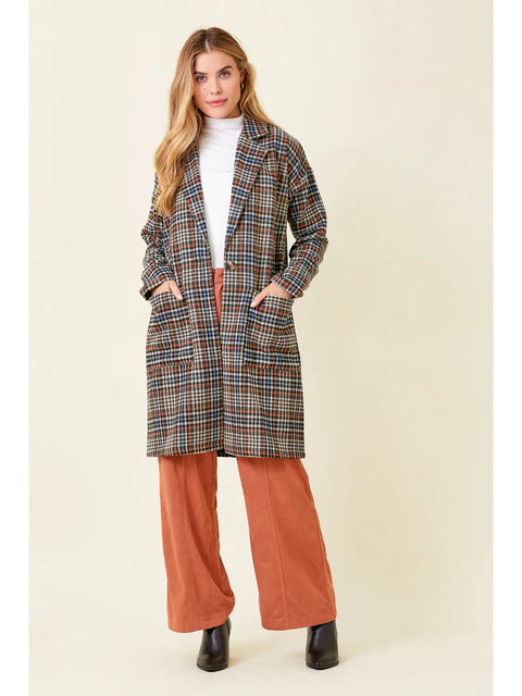 Jacket - Drop Shoulder Plaid Brown Mix