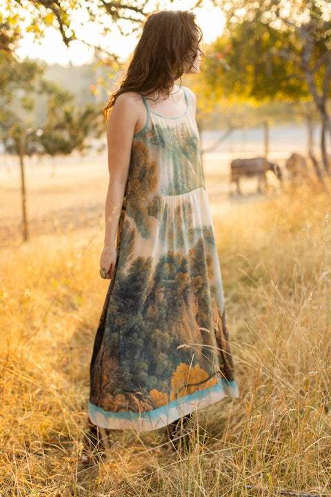 Bohéme Printed Long Maxi Slip Dress - Awakening with Landscape