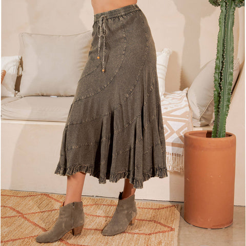 Asymmetrical Mid-Length Skirt - Boho Flair Gravel (Plus Size)