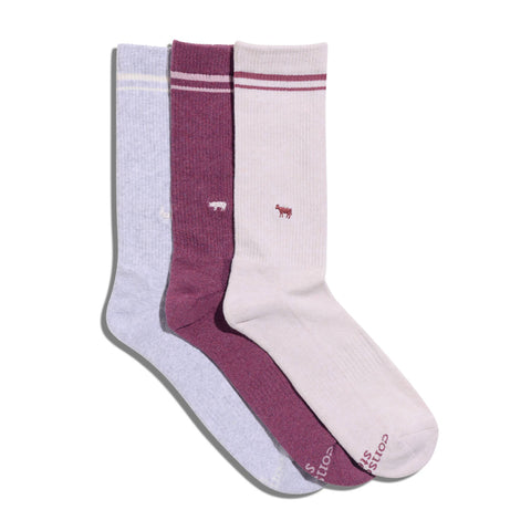 Comfort Crew Socks that Save Farm Animals - White/Maroon/Blue (3pk)