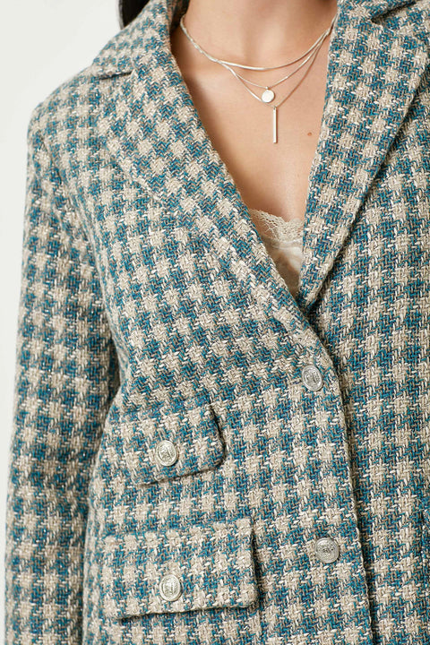 Coat - Houndstooth Double Breasted Blue Mix