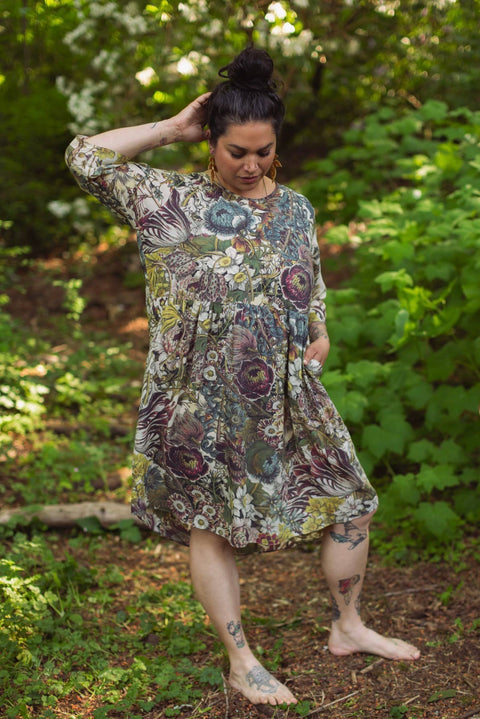 Artist Dress Tunic w/ Pockets - Love Grows Wild Bees & Floral