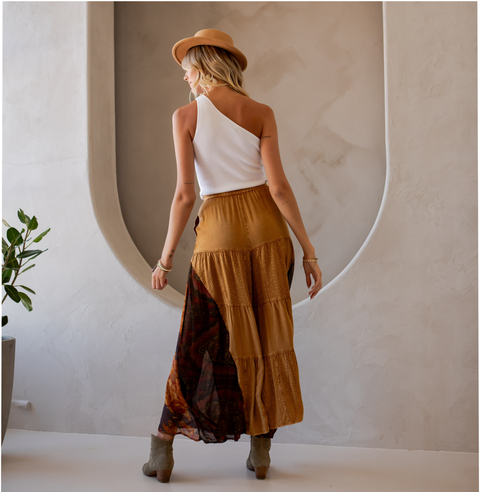 Pants - Rustic Bohemian Side Paneled Patchwork Camel