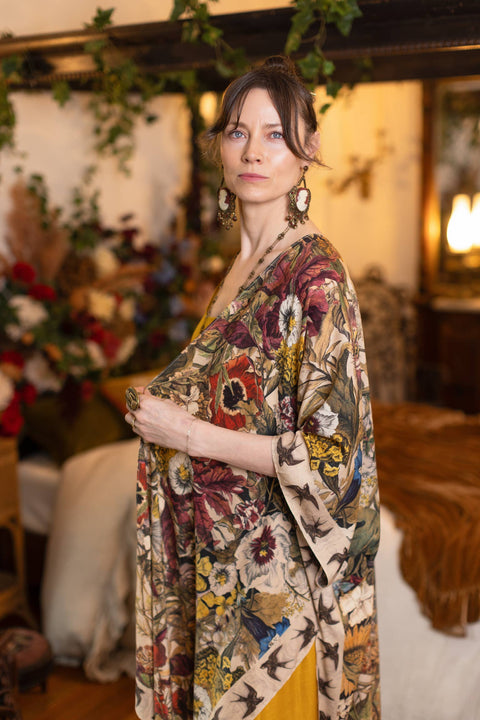 Duster Kimono - Golden Hour Goddess with Floral Print