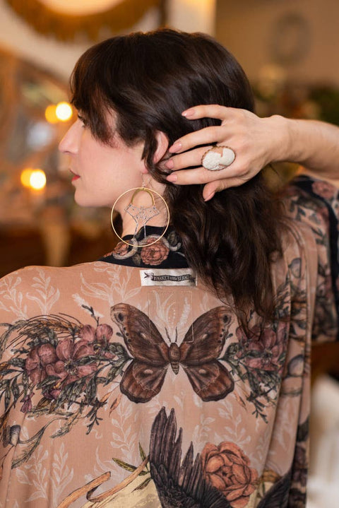 Opera Duster Kimono Robe - Momento with Starlings & Skull