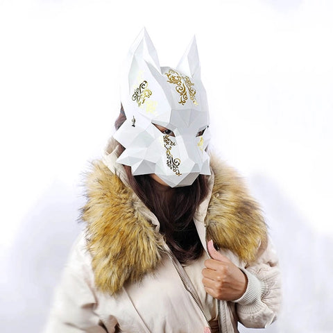 3D Papercraft - Futuristic Fox Mask: White