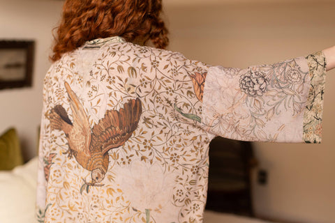 Bamboo Floral Cropped Kimono - Folklore Bird of Peace