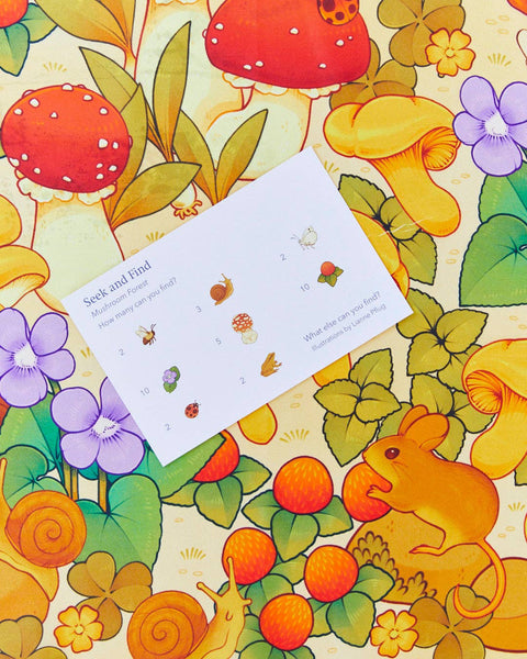 Mushroom Print Seek & Find - Mushroom, Flowers, Bugs