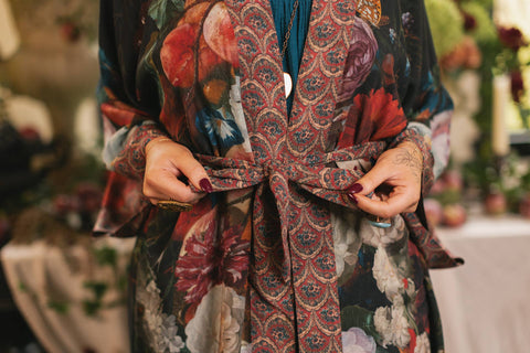 Opera Duster Kimono Robe - Flight of Fancy Hummingbird