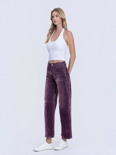 Jeans - High Rise Velvet Flocked Barrel Leg: Purple