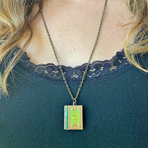 Necklace - Book Locket: Little Women Green Filagree Bronze